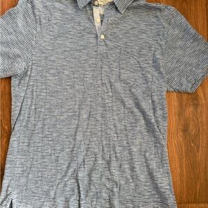 Faherty Navy and White Thin-Striped Polo - men’s large